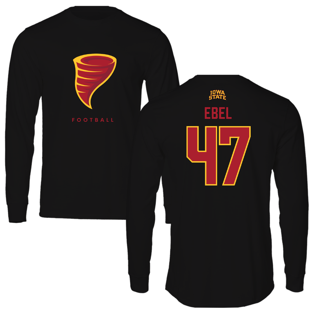 Iowa State University Football Black Performance Long Sleeve - #47 Kooper Ebel