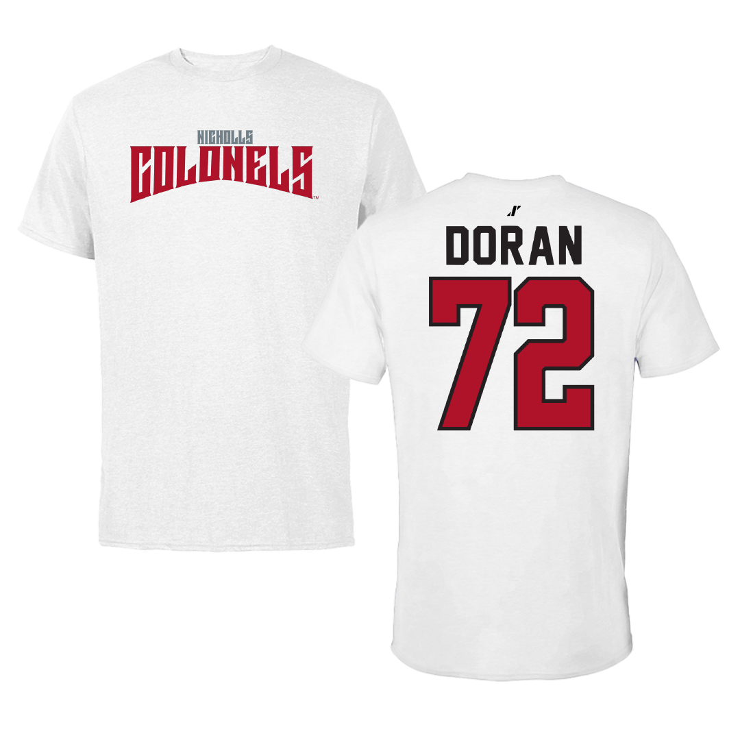 Nicholls State University Football White Classic Performance Tee - #72 Seth Doran