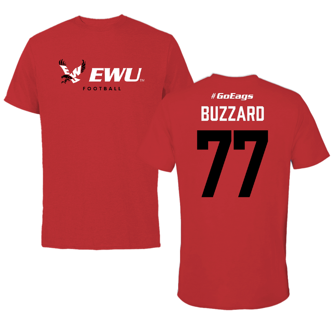 Eastern Washington University Football Red Block Performance Tee - #77 William Buzzard