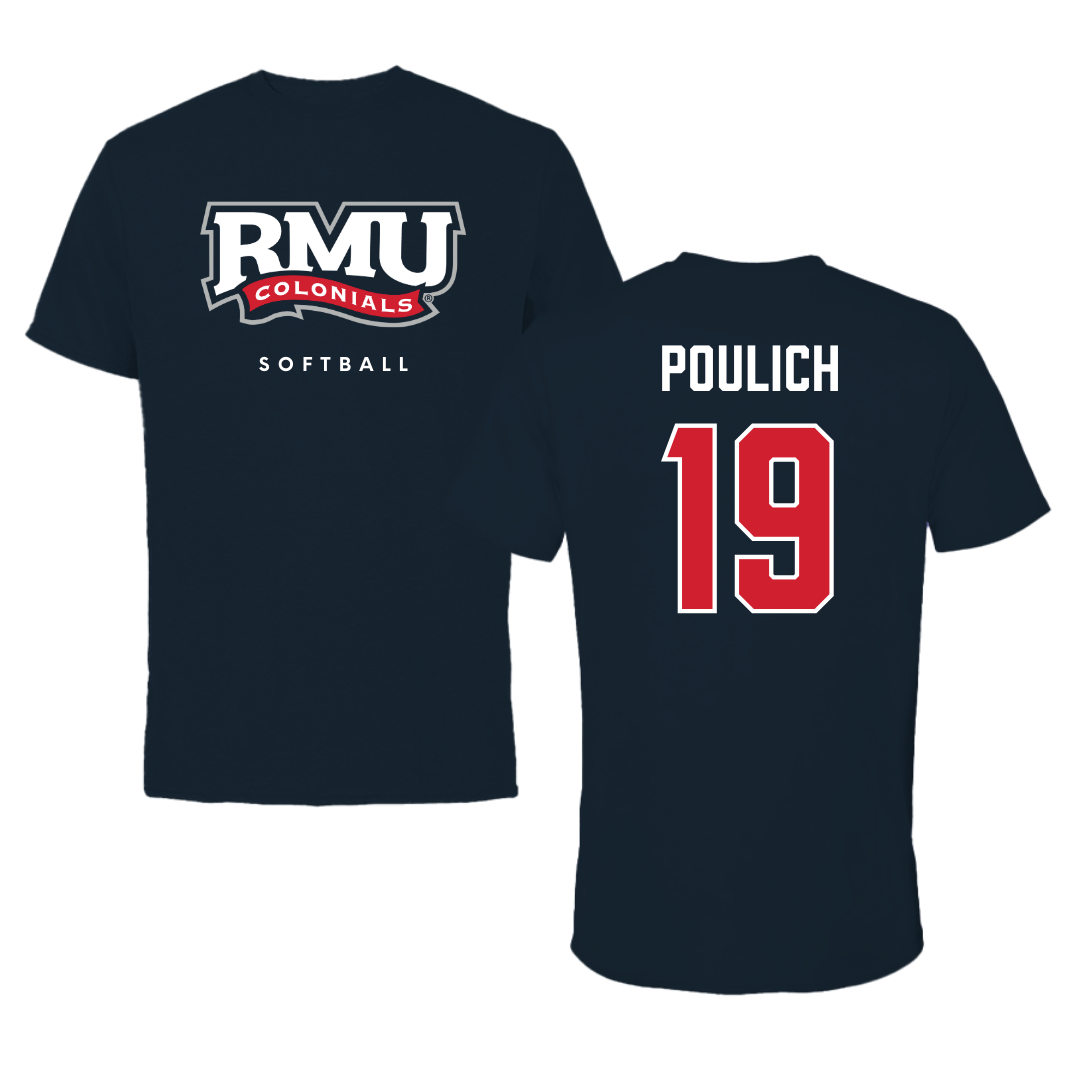Robert Morris University Softball Navy Performance Tee - #19 Courtney Poulich