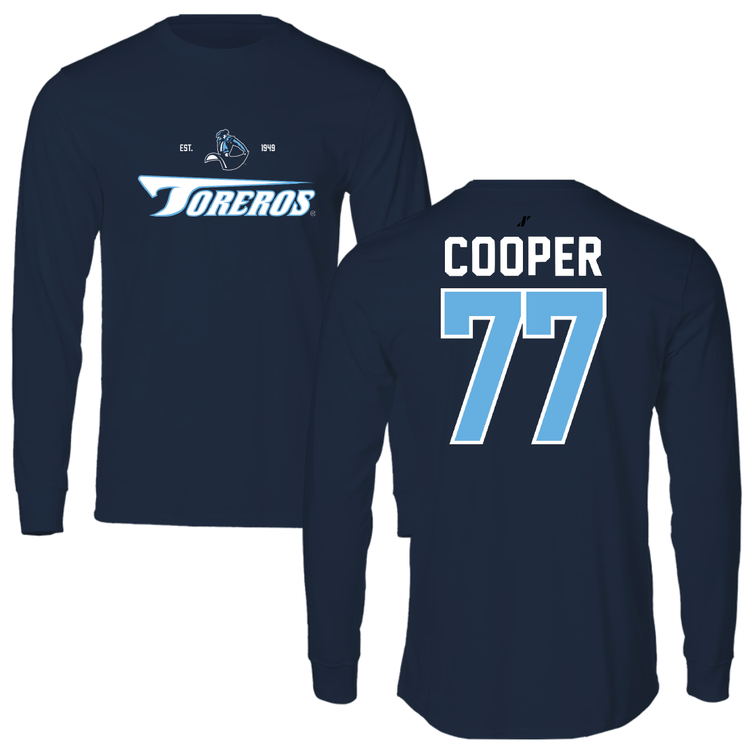 University of San Diego Football Navy General Long Sleeve - #77 Malachi Cooper