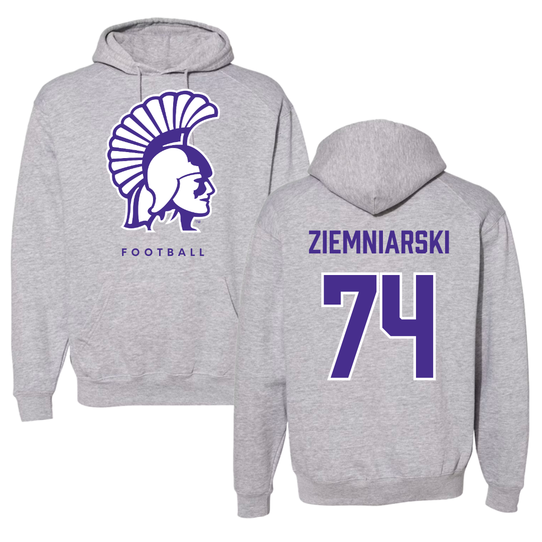 Winona State University Football Gray Hoodie - #74 Jake Ziemniarski