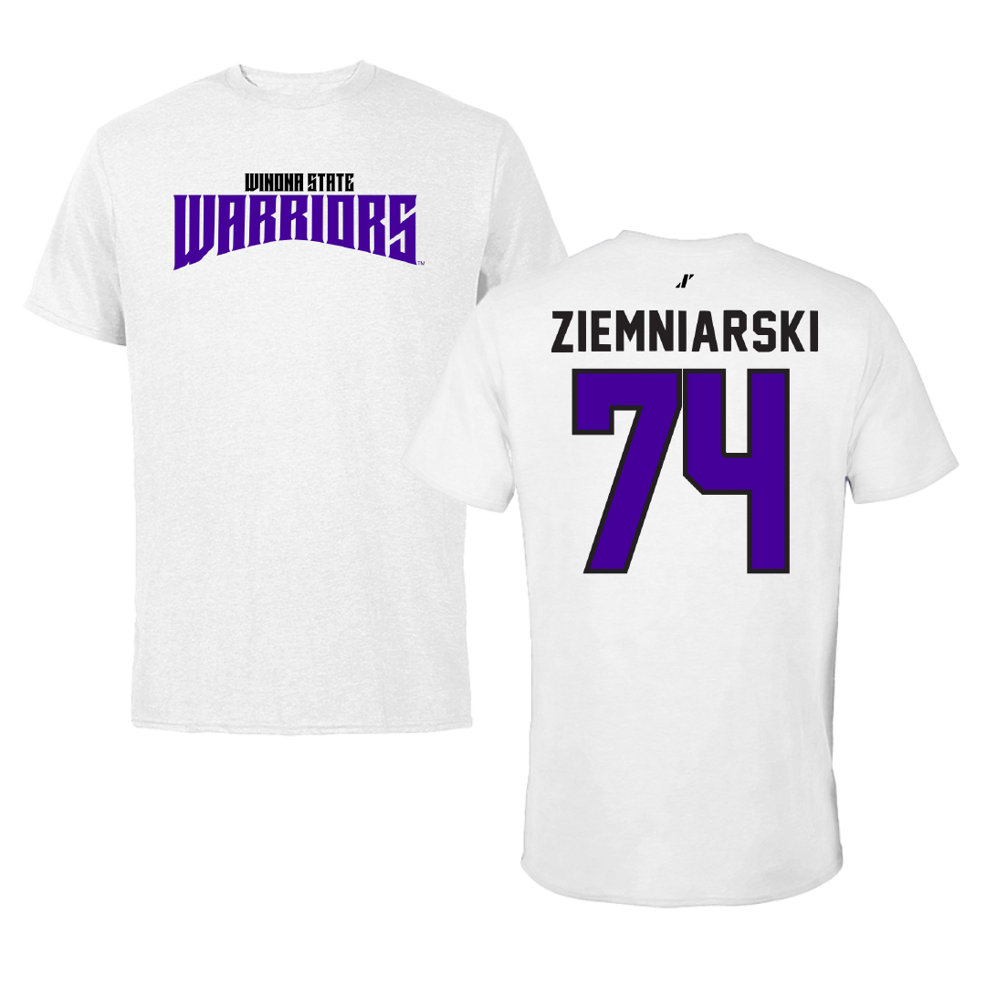 Winona State University Football White Classic Performance Tee - #74 Jake Ziemniarski