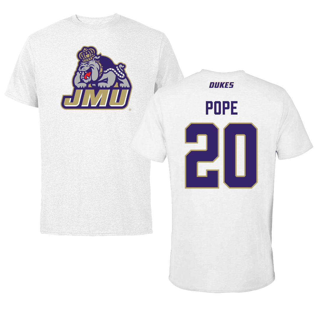 James Madison University Basketball White Tee - #20 Jarrell Pope