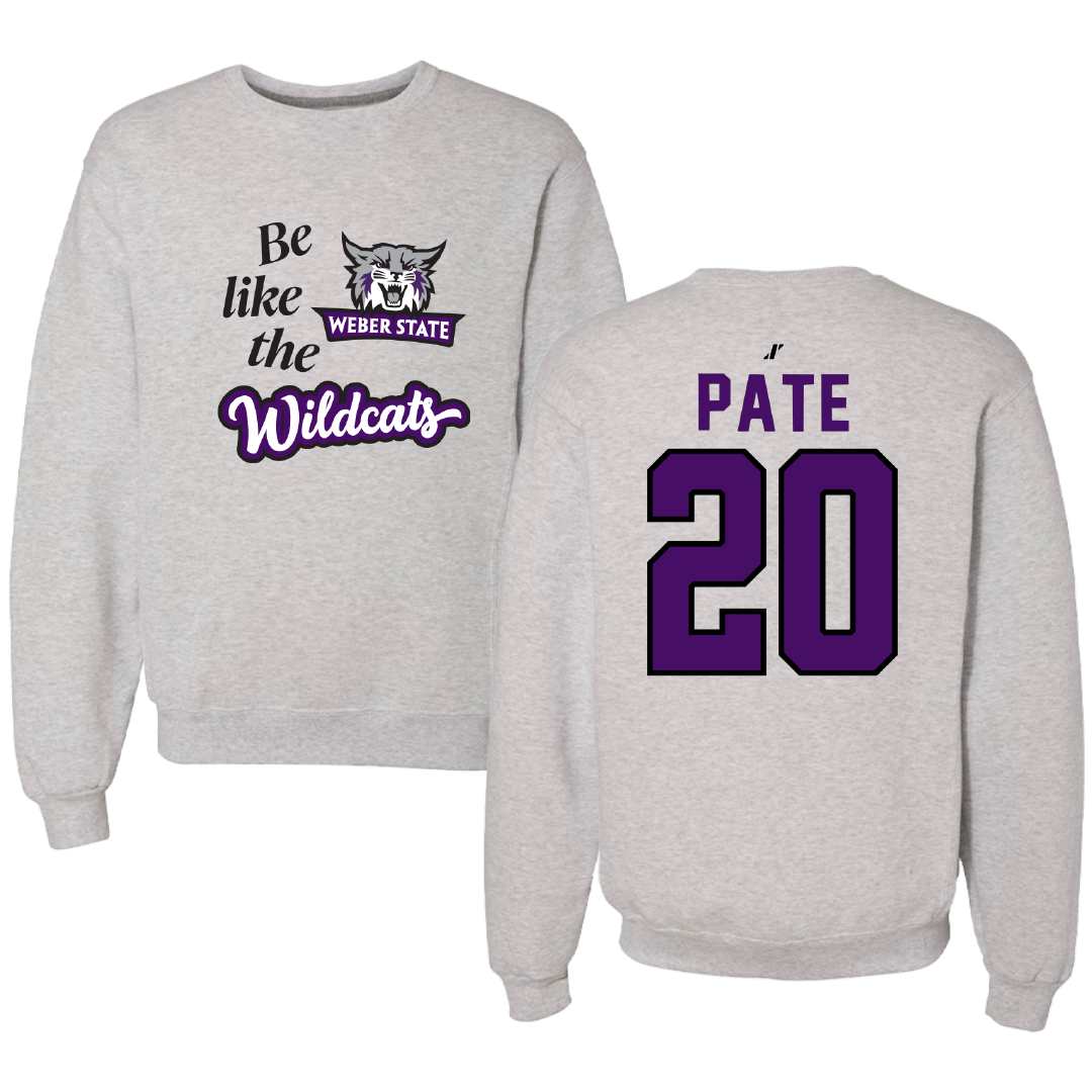 Weber State University Football Light Gray Be Like Us Crewneck - #20 Montae Pate