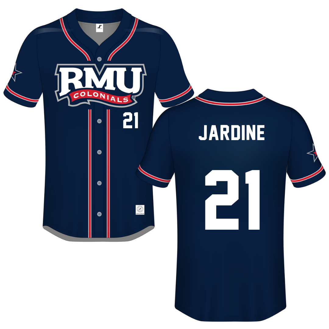 Robert Morris University Navy Button-Down Jersey - #21 Makayla Jardine