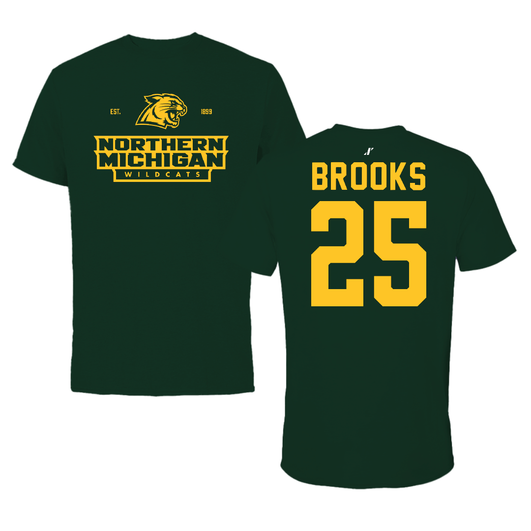 Northern Michigan University Football Forest Green General Tee - #25 Davion Brooks