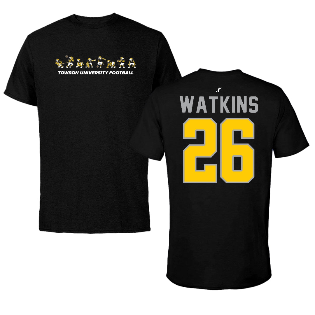Towson University Football Black Cartoon Doc Team Performance Tee - #26 Christopher Watkins