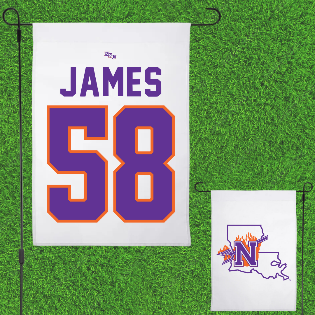 Northwestern State University Football White Garden Flag - #58 Coby James