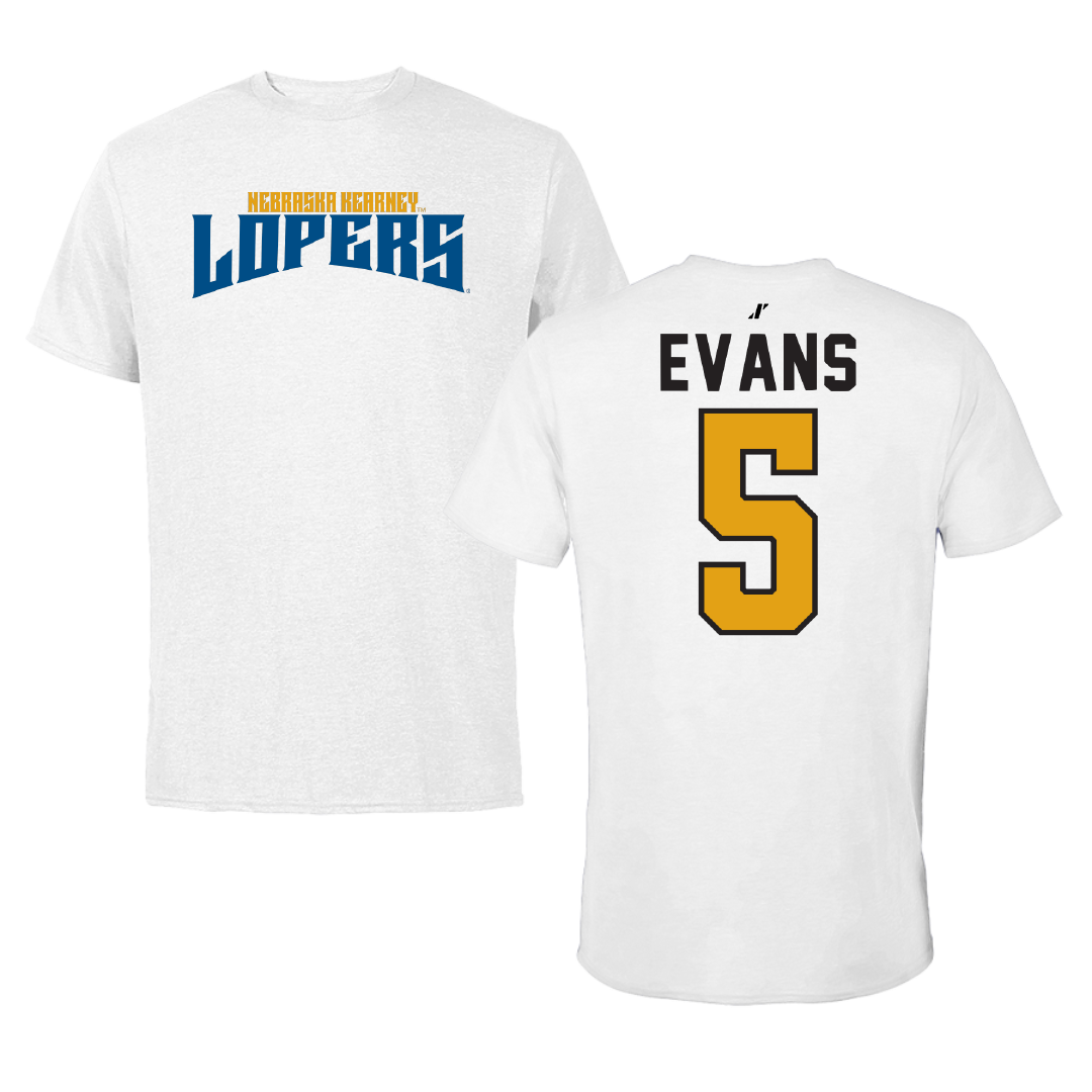 University of Nebraska at Kearney Basketball White Classic Performance Tee - #5 Sean Evans