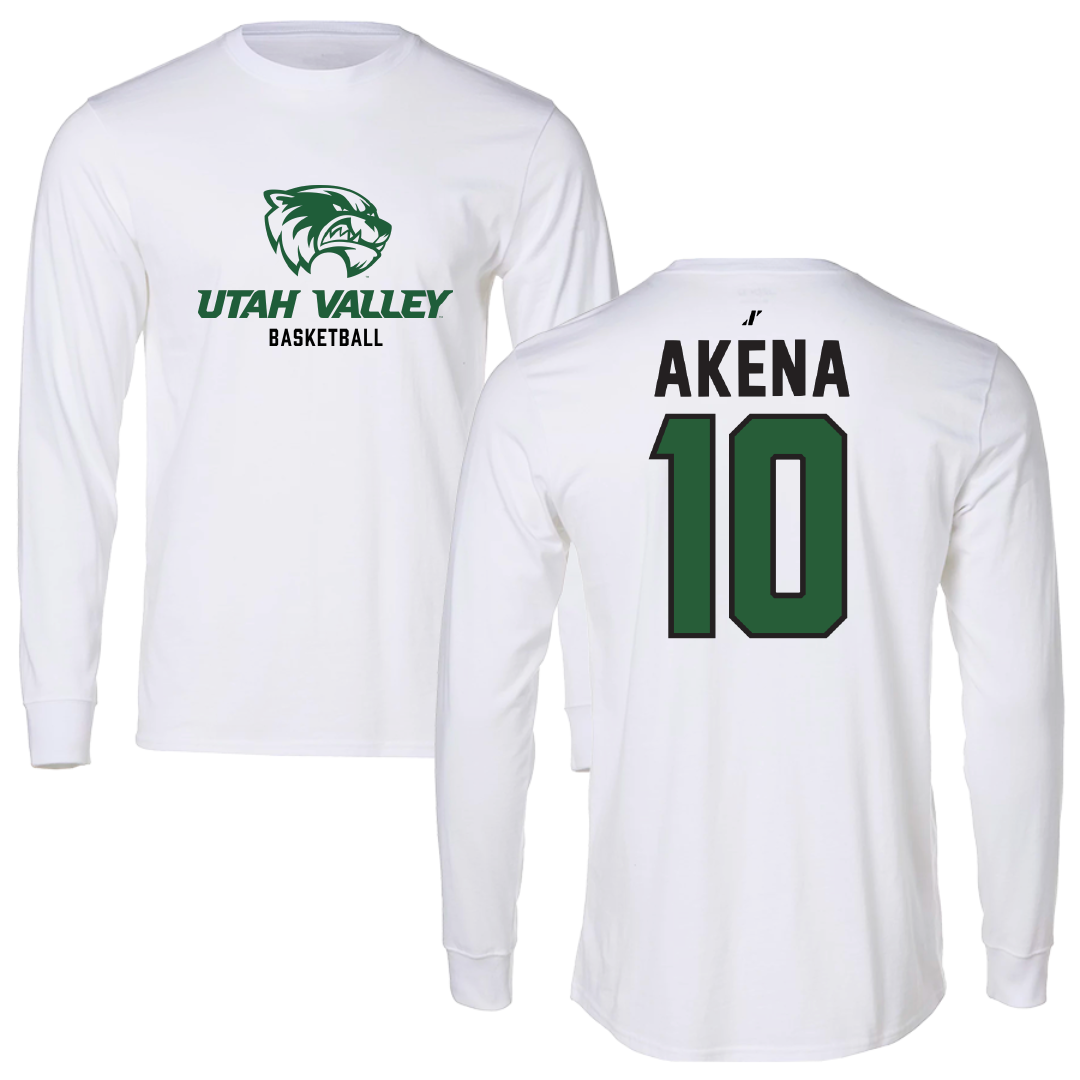 Utah Valley University Basketball White Classic Long Sleeve - #10 Simon Akena
