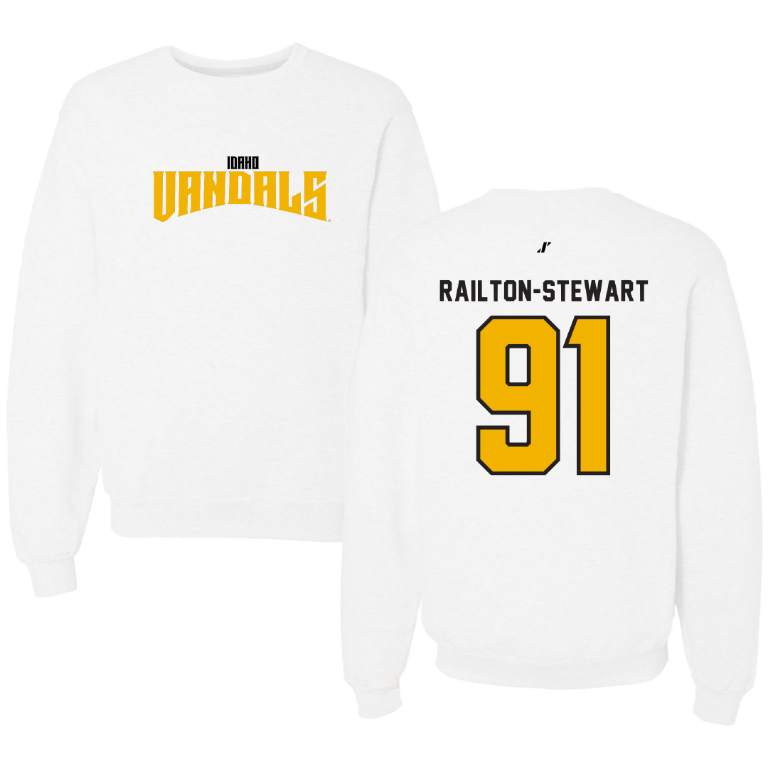 University of Idaho Football White Classic Crewneck - #91 Malakai Railton-Stewart