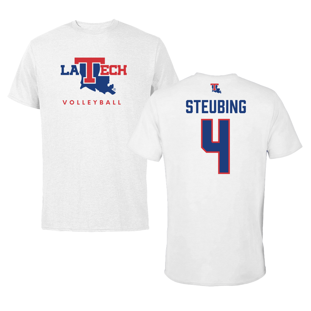 Louisiana Tech University Volleyball White Performance Tee - #4 Riley Steubing