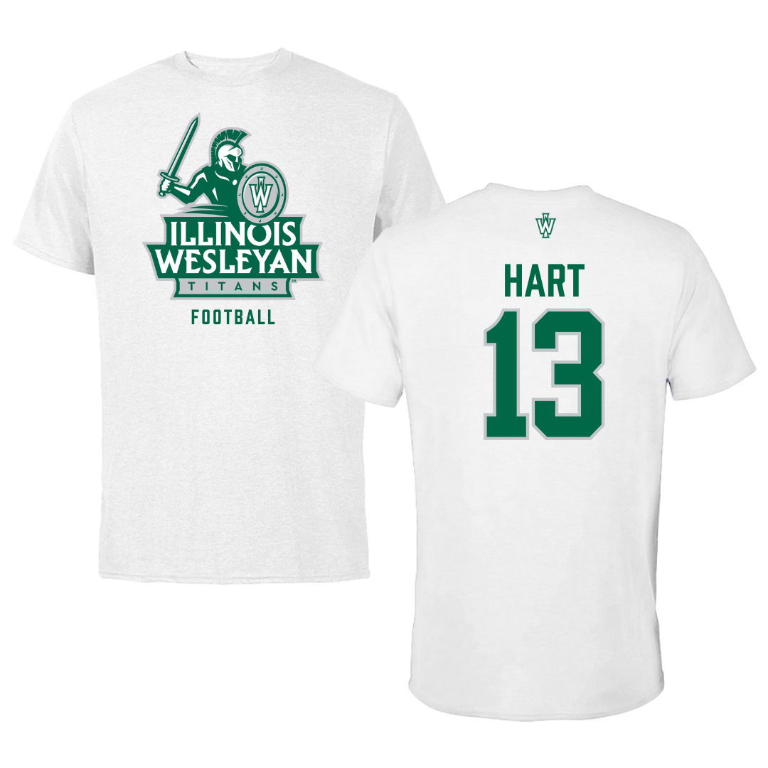 Illinois Wesleyan University Football White Tee - #13 Shyne Hart