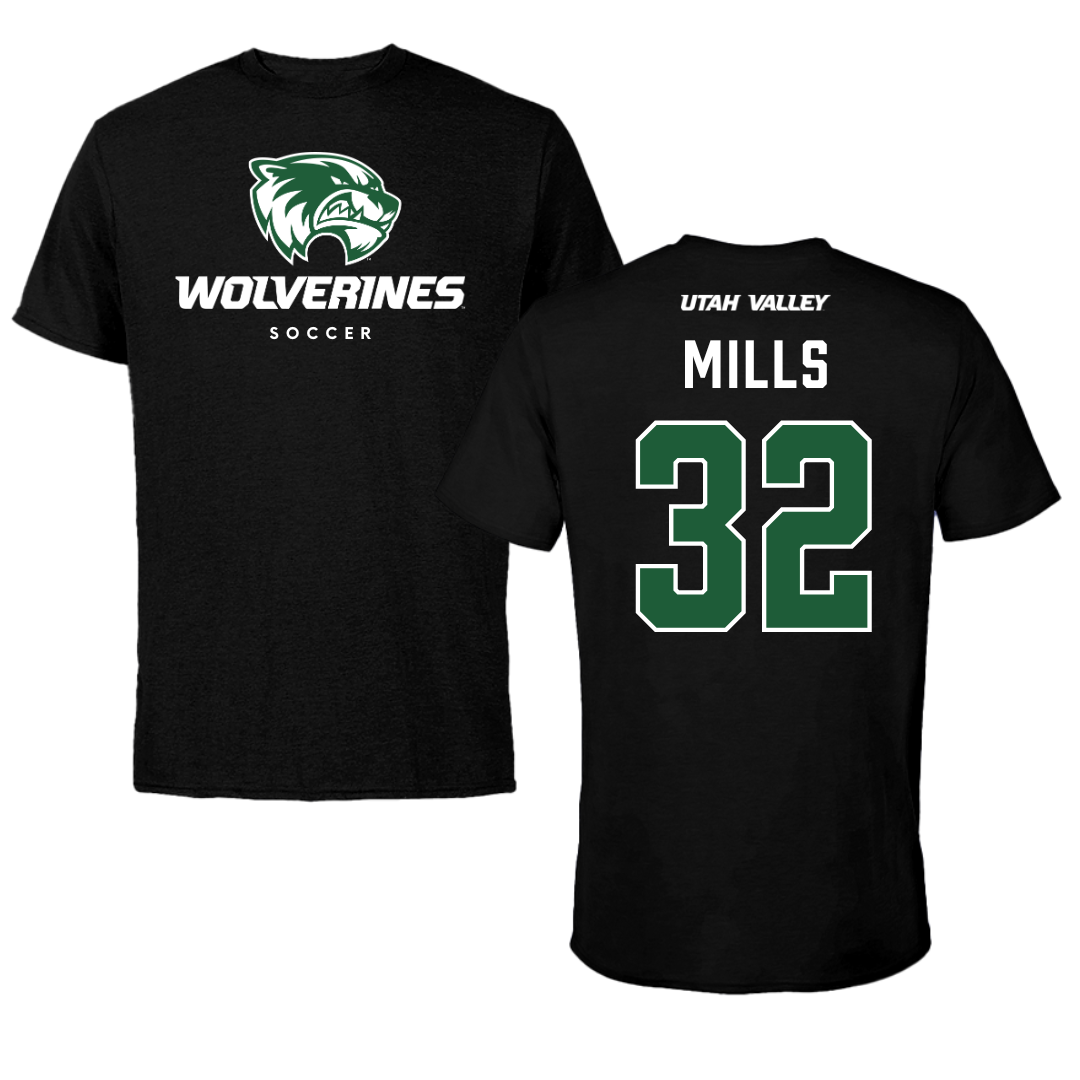 Utah Valley University Soccer Black Mascot Tee - #32 Aden Mills