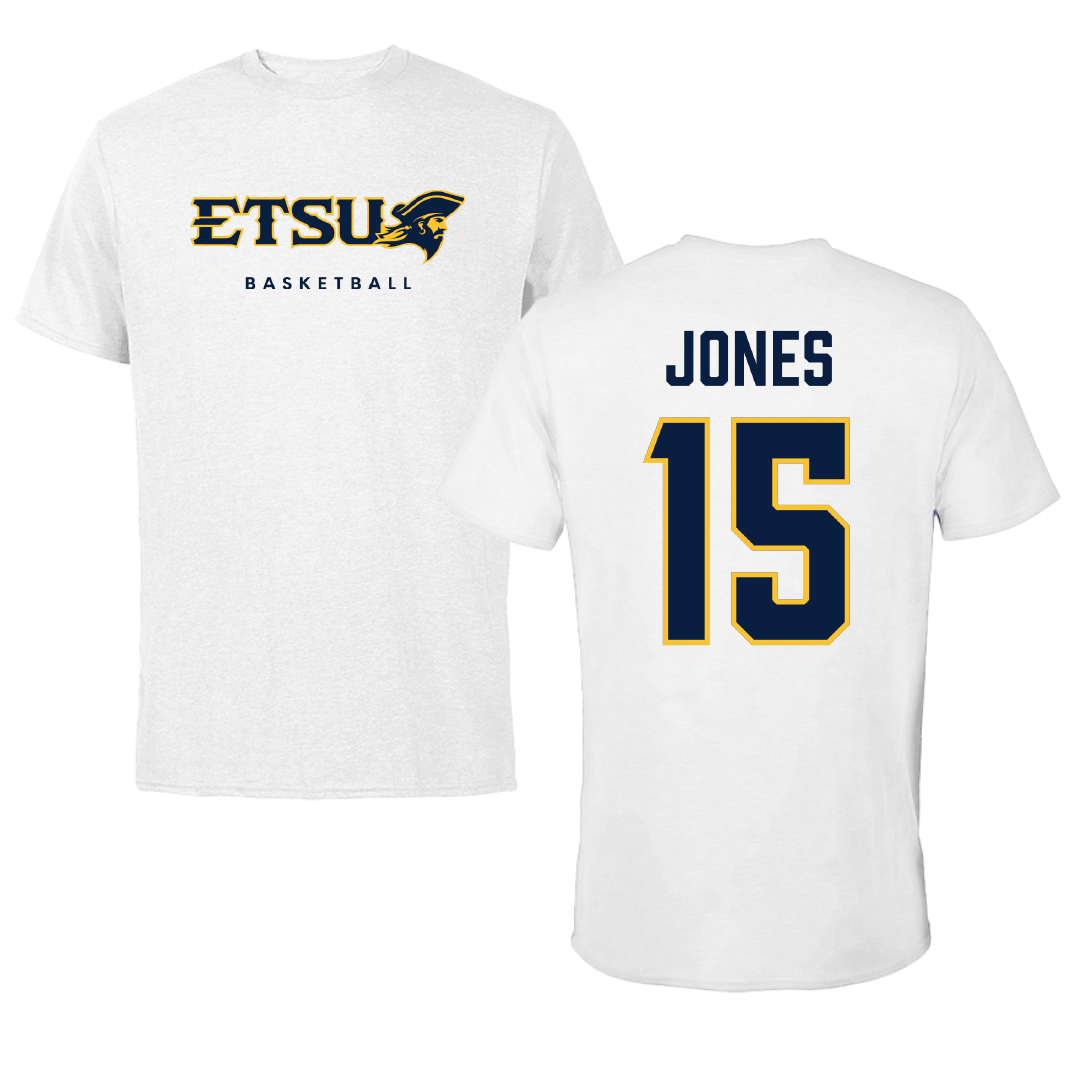 East Tennessee State University Basketball White Performance Tee - #15 Jaxson Jones