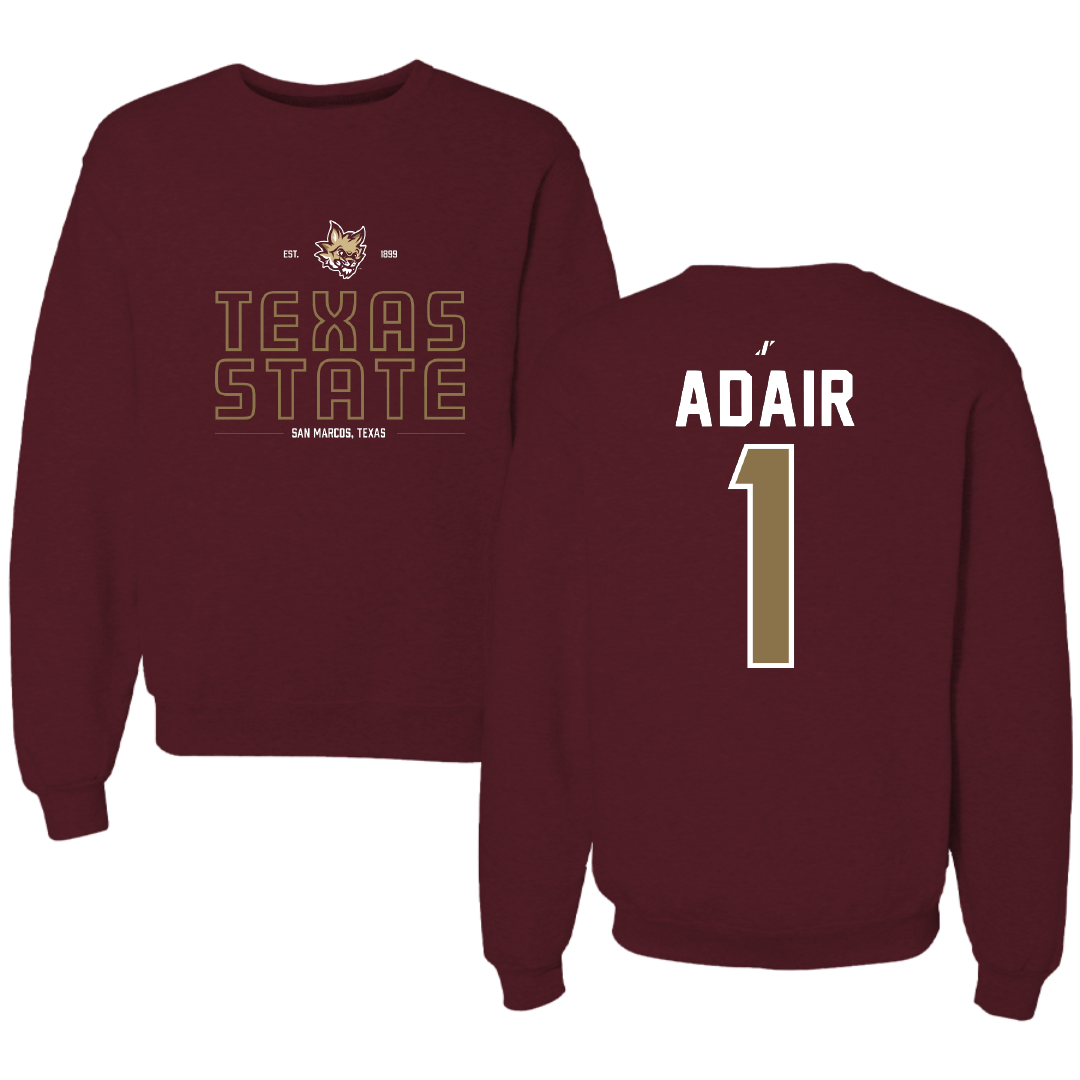 Texas State University Volleyball Maroon General Crewneck - #1 Ally Adair