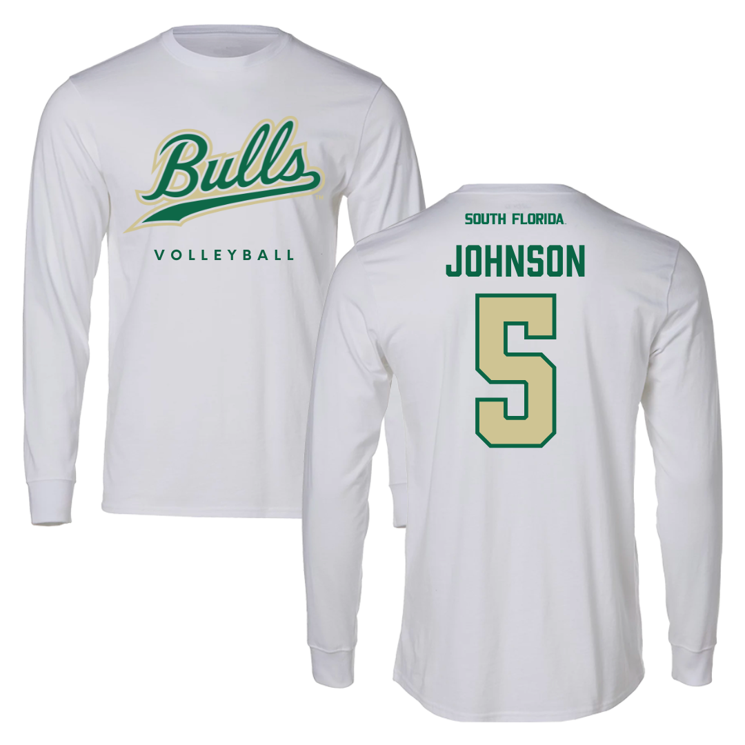 University of South Florida Volleyball White Performance Long Sleeve - #5 Tatiana Johnson