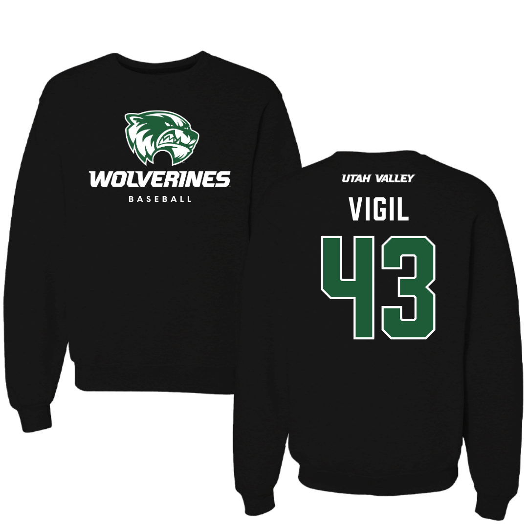 Utah Valley University Baseball Black Mascot Crewneck - #43 Jordan Vigil