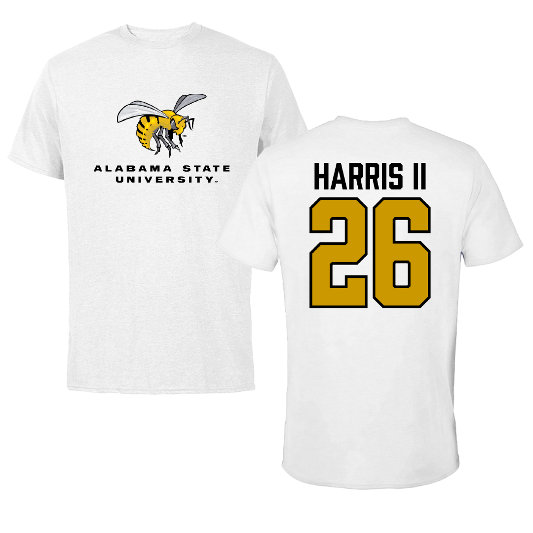 Alabama State University Football White Performance Tee - #26 Marcus Harris II