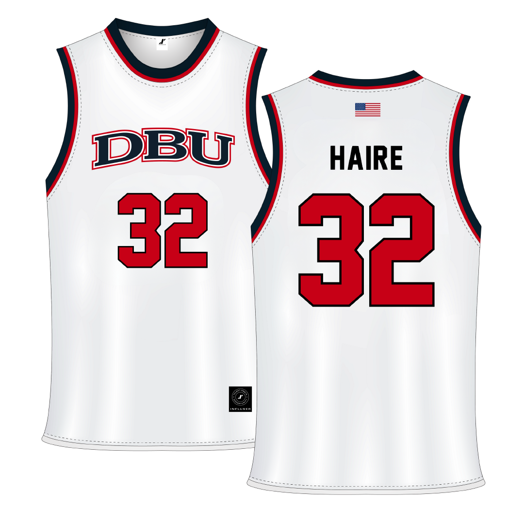 Dallas Baptist University White Basketball Jersey - #32 Justin Haire