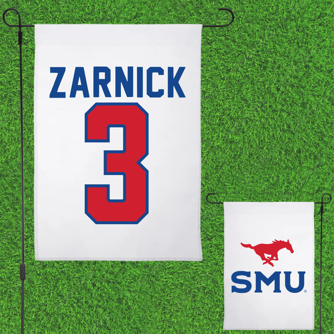 Southern Methodist University Soccer White Garden Flag - #3 Owen Zarnick