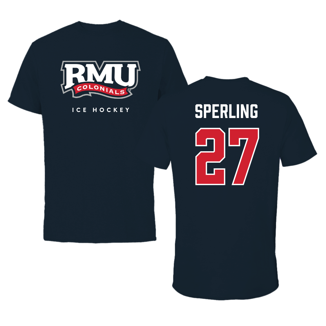Robert Morris University Ice Hockey Navy Performance Tee - #27 Chace Sperling