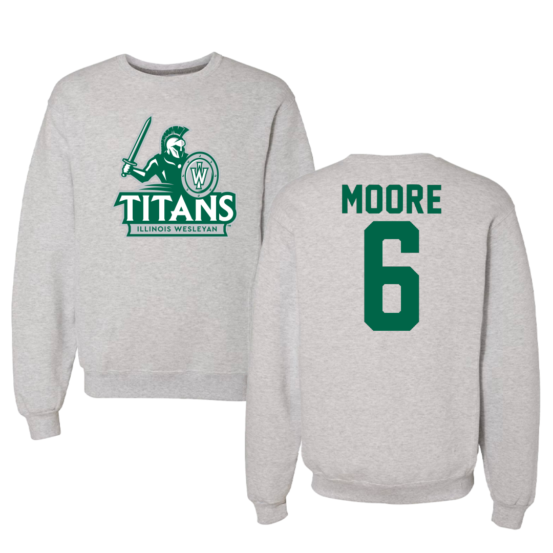 Illinois Wesleyan University Football Gray Titans Crewneck - #6 Tre Moore