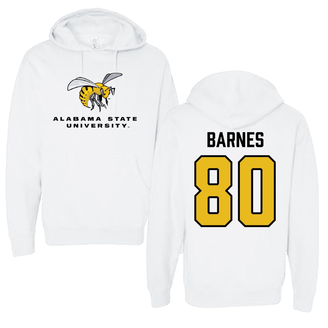 Alabama State University Football White Block Hoodie - #80 Khayman Barnes