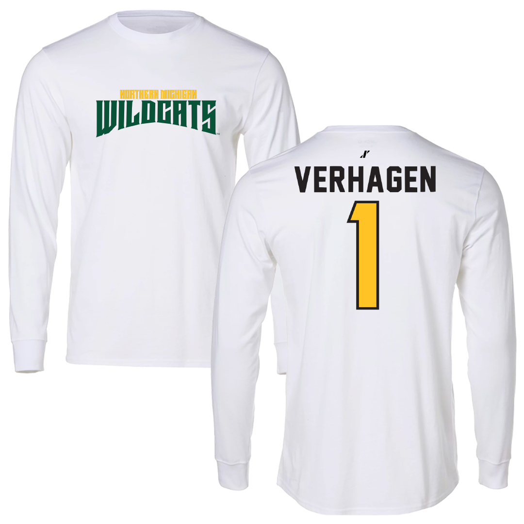 Northern Michigan University Basketball White Classic Performance Long Sleeve - #1 Casey Verhagen