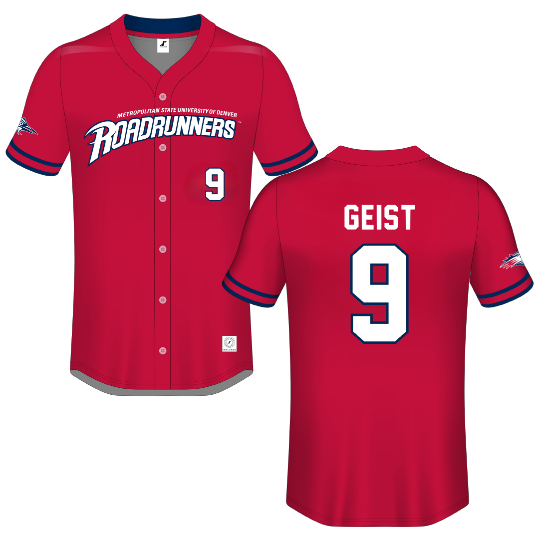 Metropolitan State University of Denver Red Button-Down Jersey - #9 Jaiden Geist