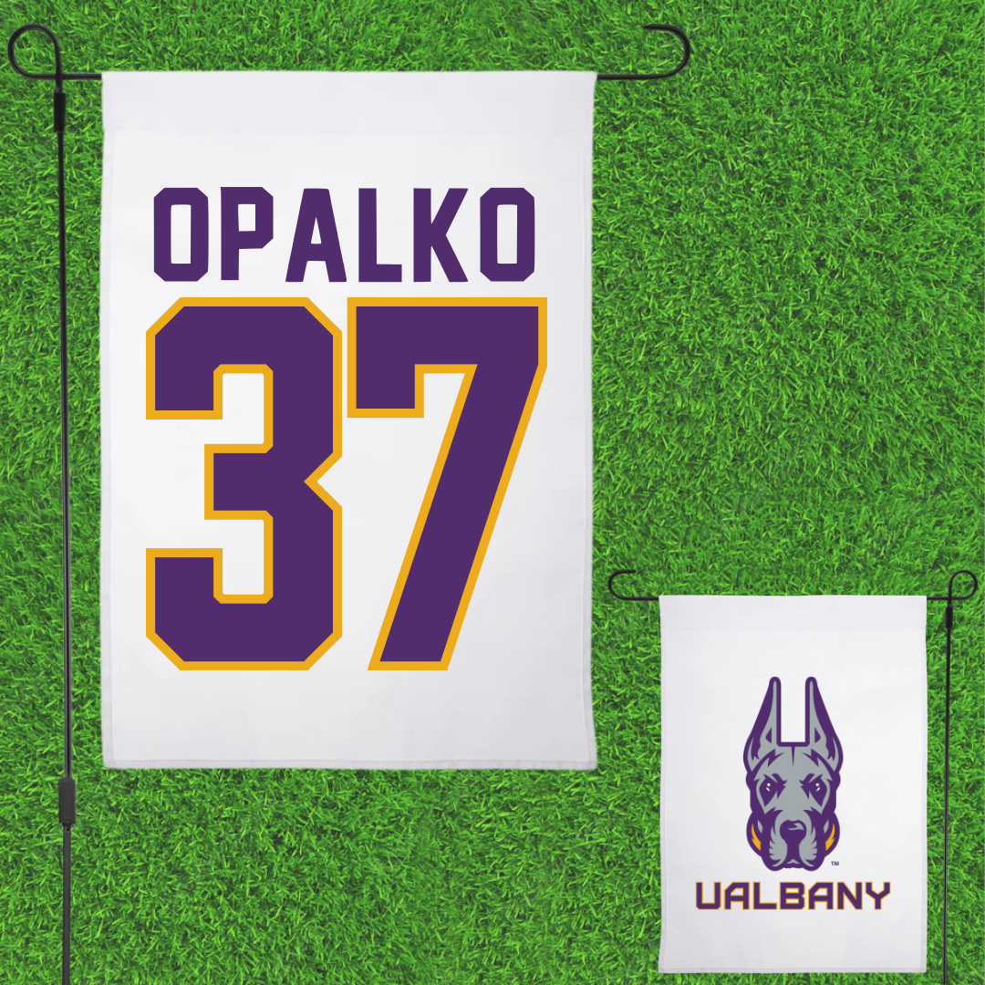 University at Albany Football White Garden Flag - #37 John Opalko