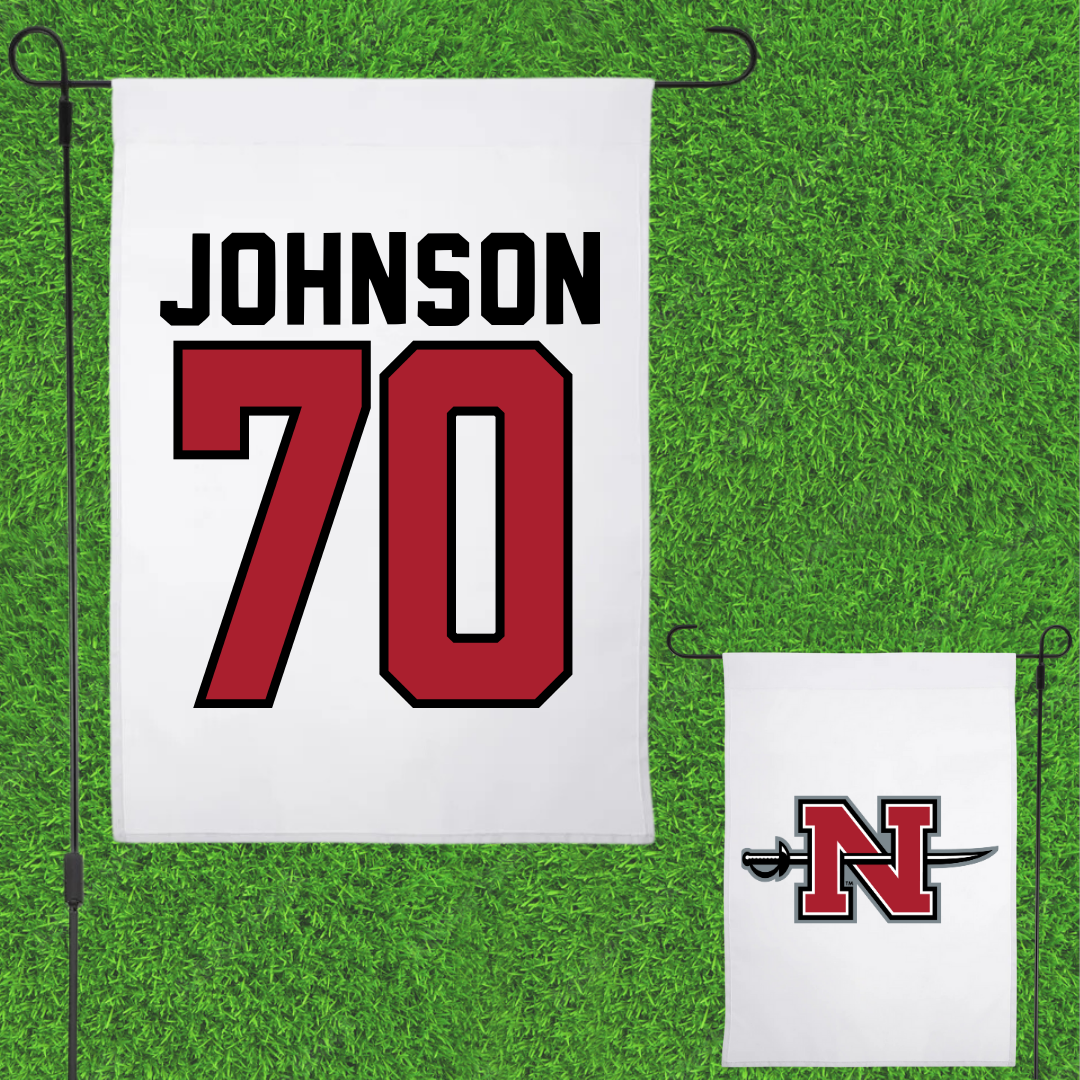Nicholls State University Football White Garden Flag - #70 Jacob Johnson