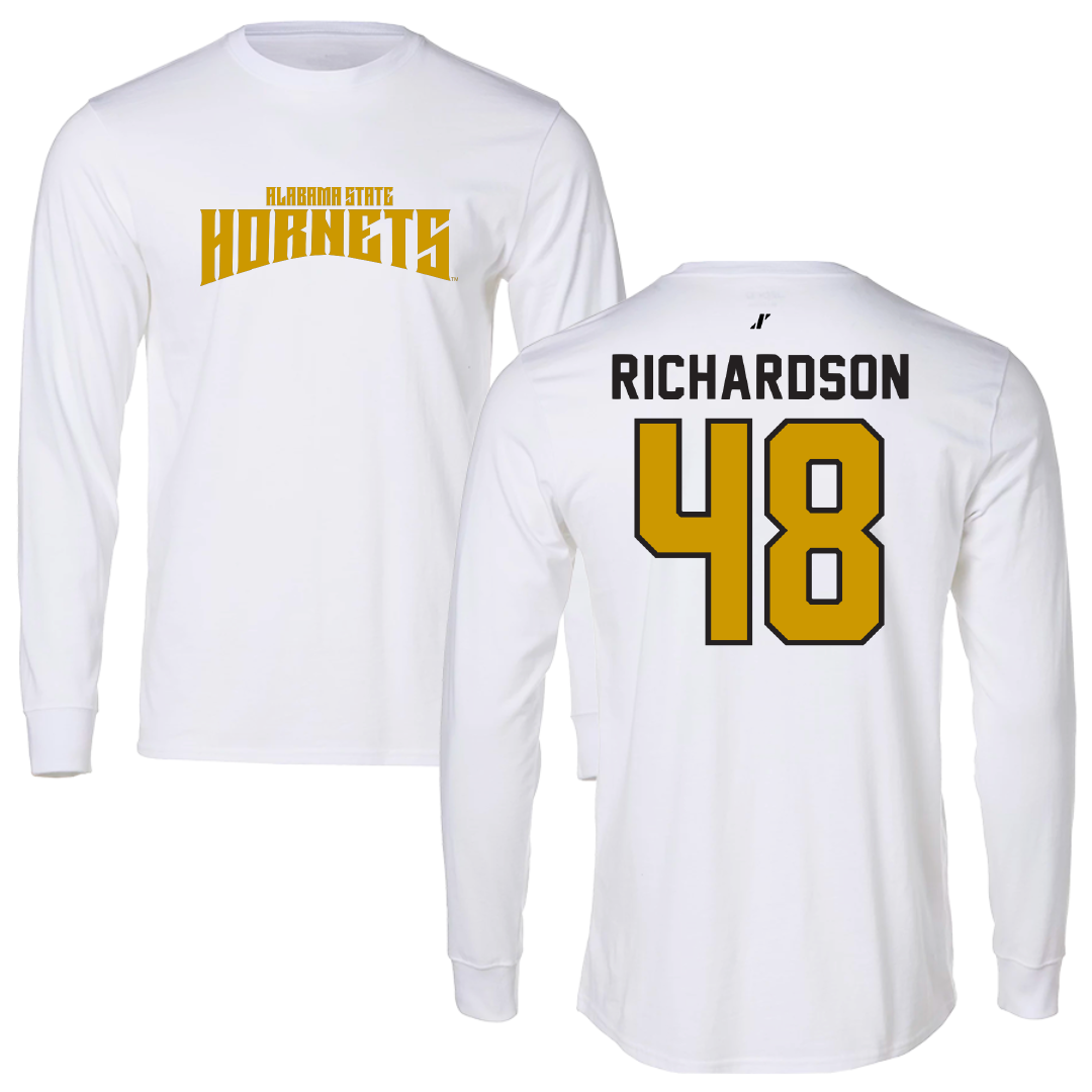 Alabama State University Football White Classic Performance Long Sleeve - #48 Myles Richardson