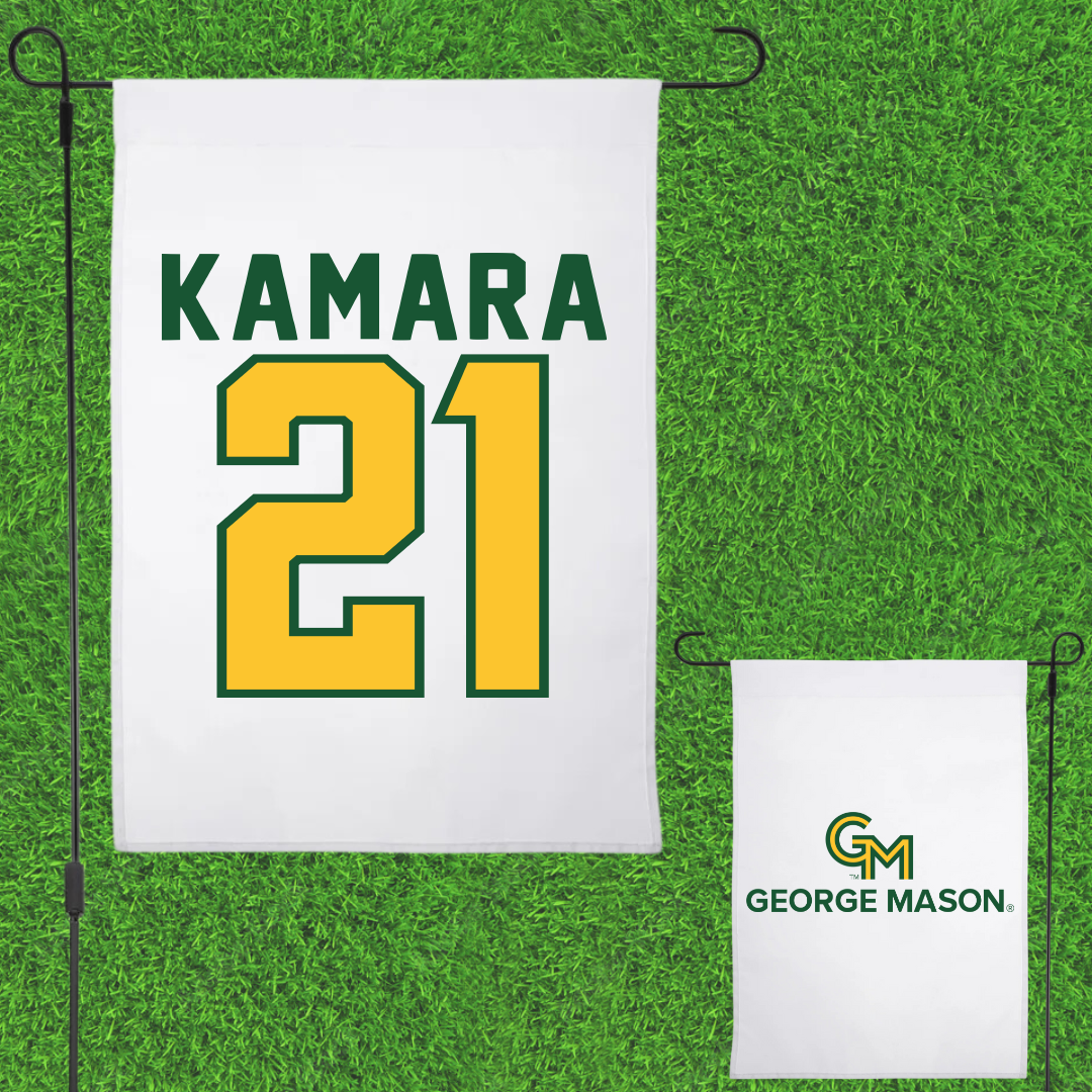 George Mason University Soccer White Garden Flag - #21 Abdul Kamara