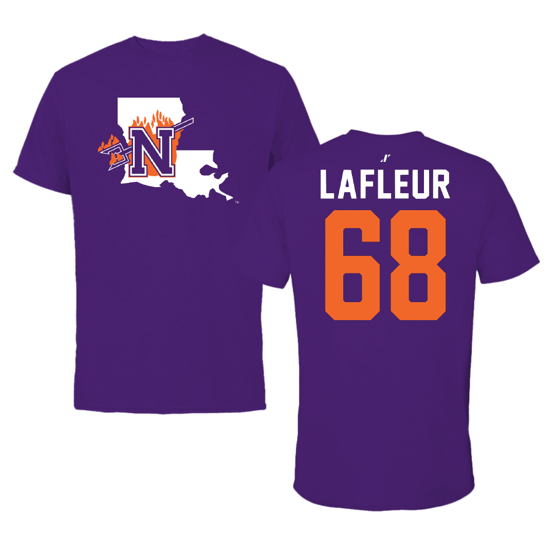 Northwestern State University Football Purple State Tee - #68 Cole LaFleur