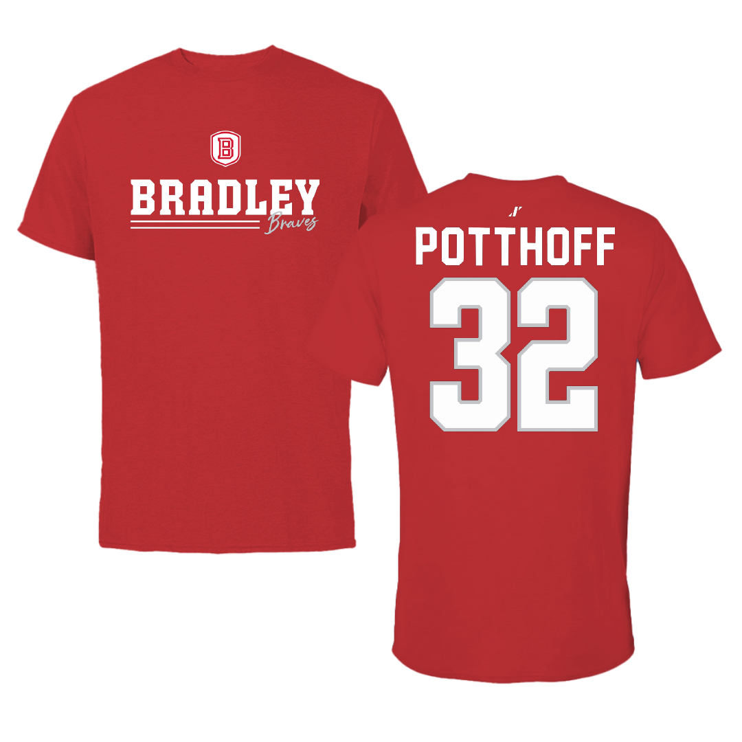 Bradley University Baseball Red General Performance Tee - #32 Anthony Potthoff