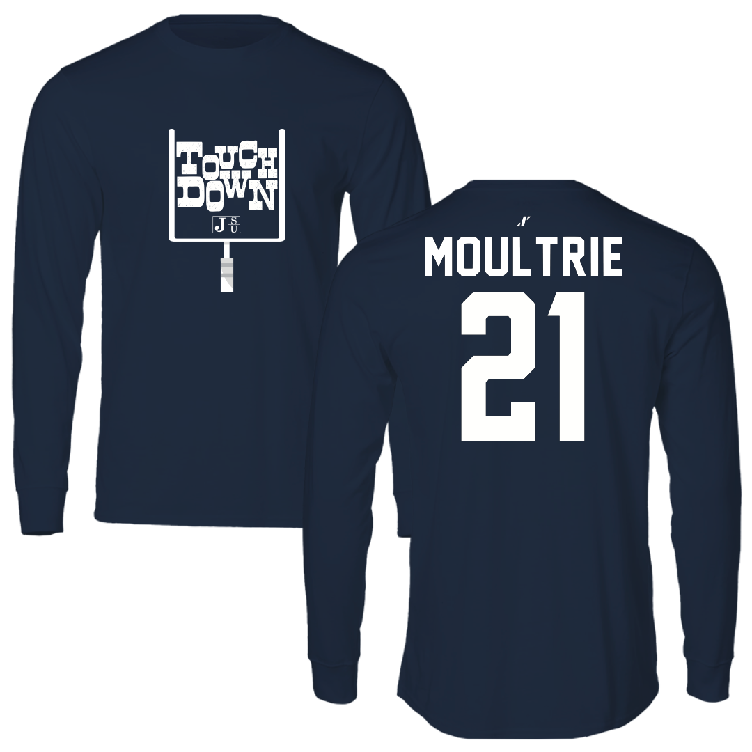 Jackson State University Football Navy Touchdown Long Sleeve - #21 Desmond Moultrie
