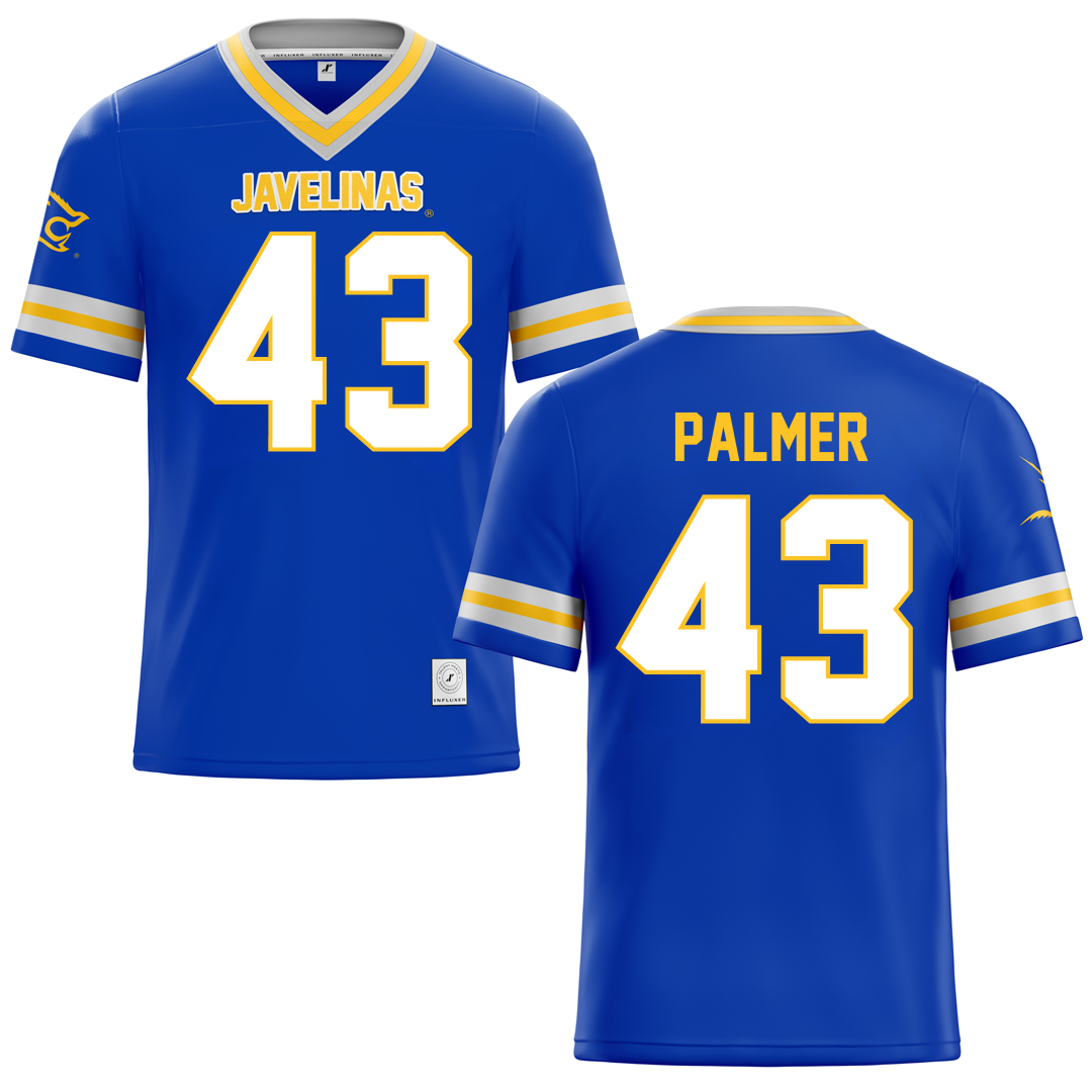 Texas A&M University-Kingsville Blue Football Jersey - #43 Tyler Palmer