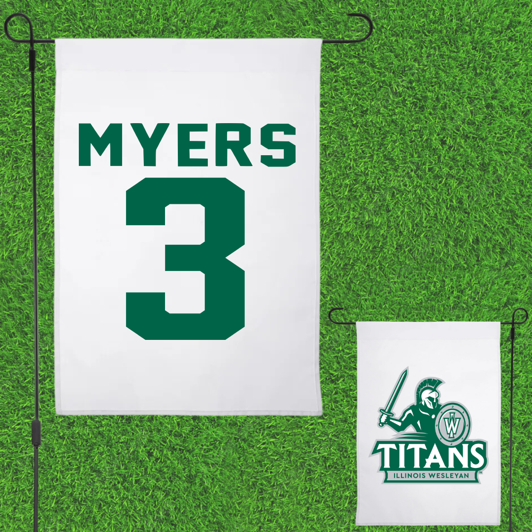 Illinois Wesleyan University Volleyball White Garden Flag - #3 Ryan Myers