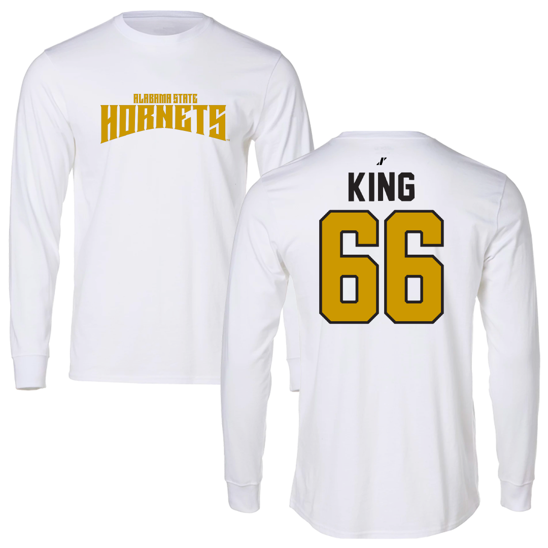 Alabama State University Football White Classic Long Sleeve - #66 Darrius King