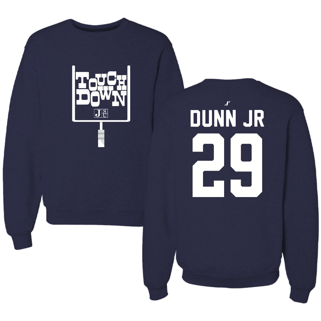 Jackson State University Football Navy Touchdown Crewneck - #29 Frankie Dunn Jr