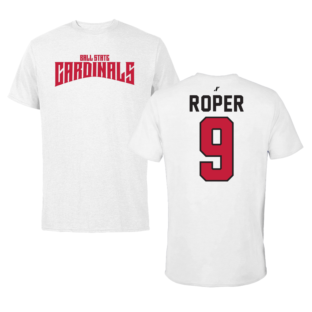 Ball State University Soccer White Classic Performance Tee - #9 Emily Roper