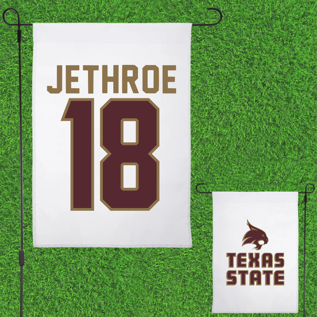 Texas State University Volleyball White Garden Flag - #18 Zenai Jethroe