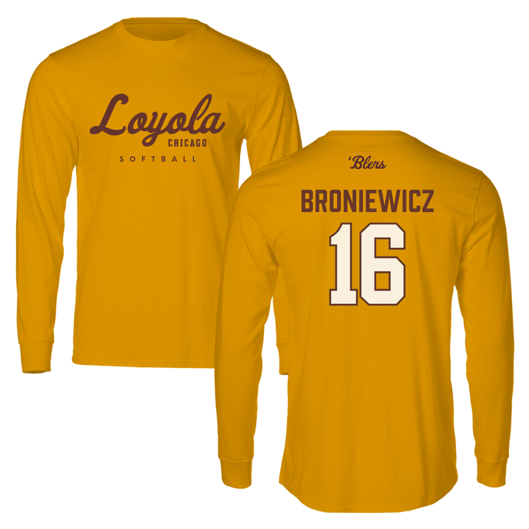 Loyola University-Chicago Softball Gold Performance Long Sleeve - #16 Andie Broniewicz