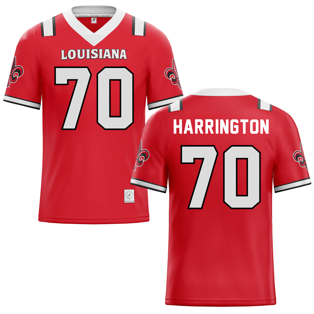 University of Louisiana at Lafayette Red Football Jersey - #70 Jax Harrington