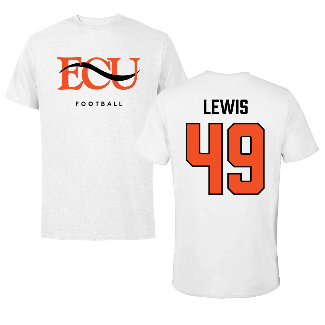 East Central University Football White Performance Tee - #49 Amajah Lewis
