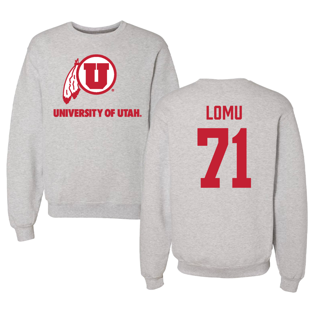University of Utah Football Gray Crewneck - #71 Caleb Lomu