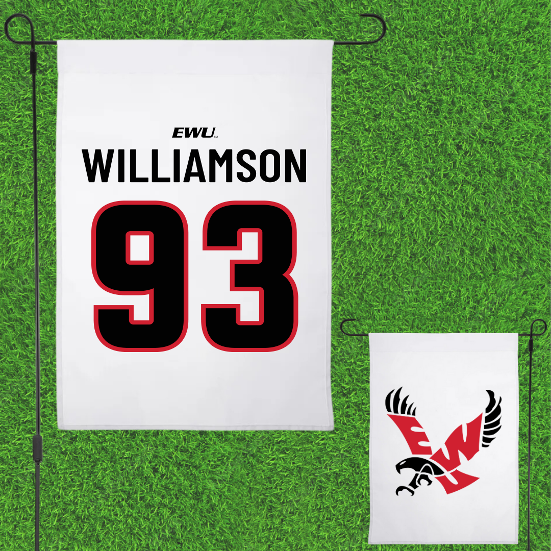 Eastern Washington University Football White Garden Flag - #93 Ethan Williamson