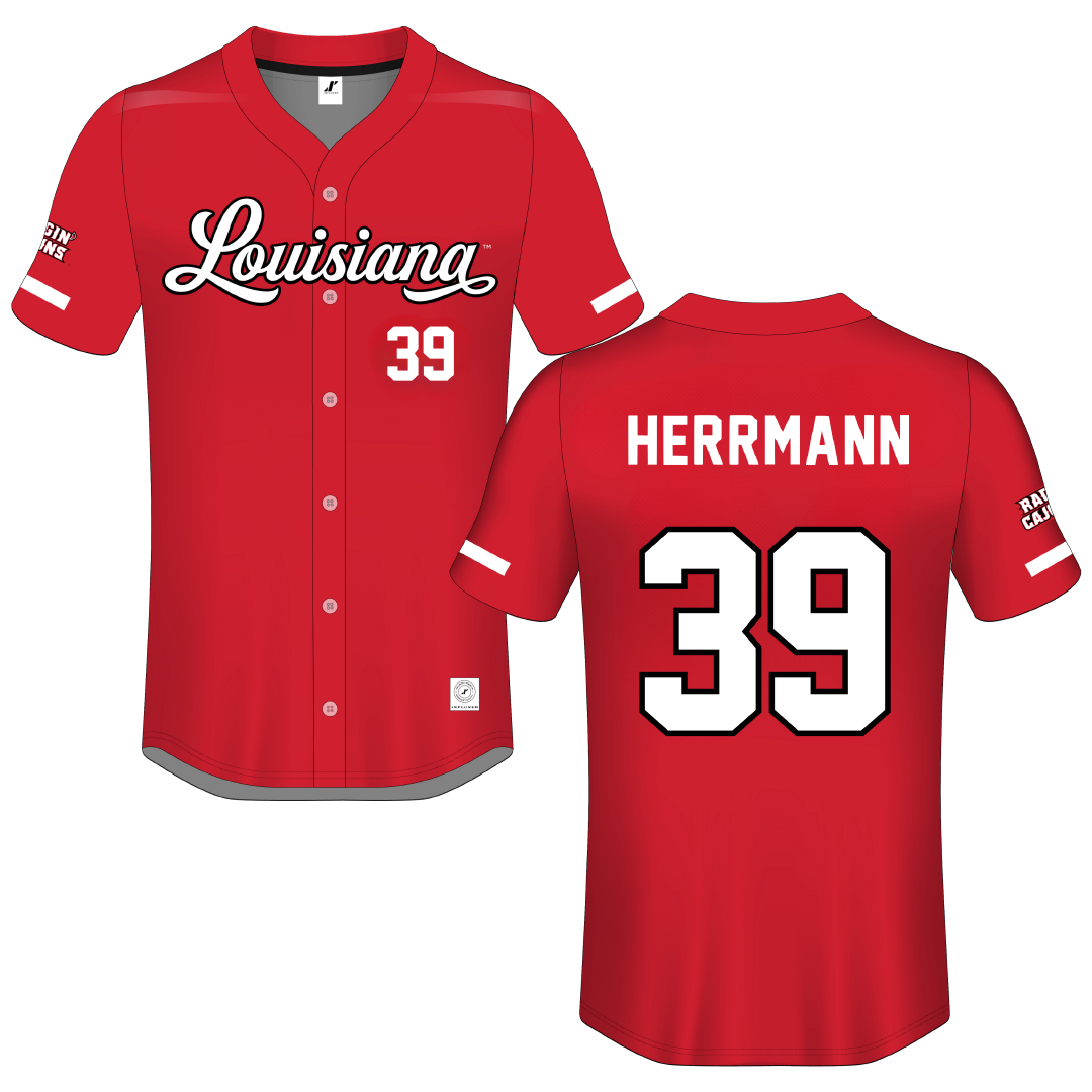 University of Louisiana at Lafayette Red Button-Down Jersey - #39 Andrew Herrmann